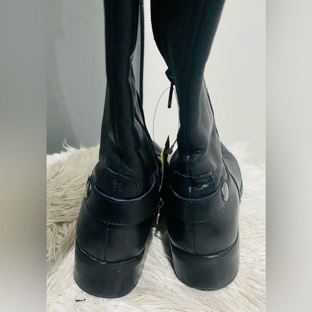 Women’s Genuine Leather Black Brown Tall Riding Boot Crest Detail Size 7.5 - Picture 4 of 6